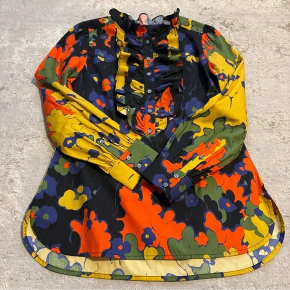 J. Crew Ruffle-Front Classic-Fit Boy Shirt in Ratti® Melting Floral Size Medium - Picture 4 of 11